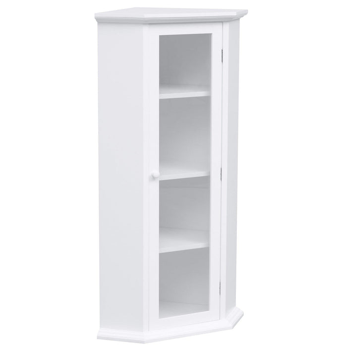 Freestanding Bathroom Cabinet with Glass Door, CornerStorage Cabinet for Bathroom, Living Room and Kitchen, MDF Board with Painted Finish, White