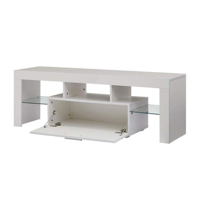 20 minutes quick assemble White morden TV Stand with LED Lights,high glossy front TV Cabinet,can be assembled in Lounge Room, Living Room or Bedroom,color:WHITE