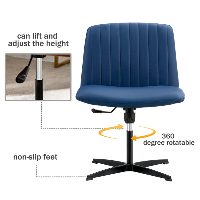 Office chair swivel chair Blue PU Material. Home Computer Chair Office Chair Adjustable 360 °Swivel Cushion Chair With Black Foot Swivel Chair Makeup Chair Study Desk Chair. No Wheels