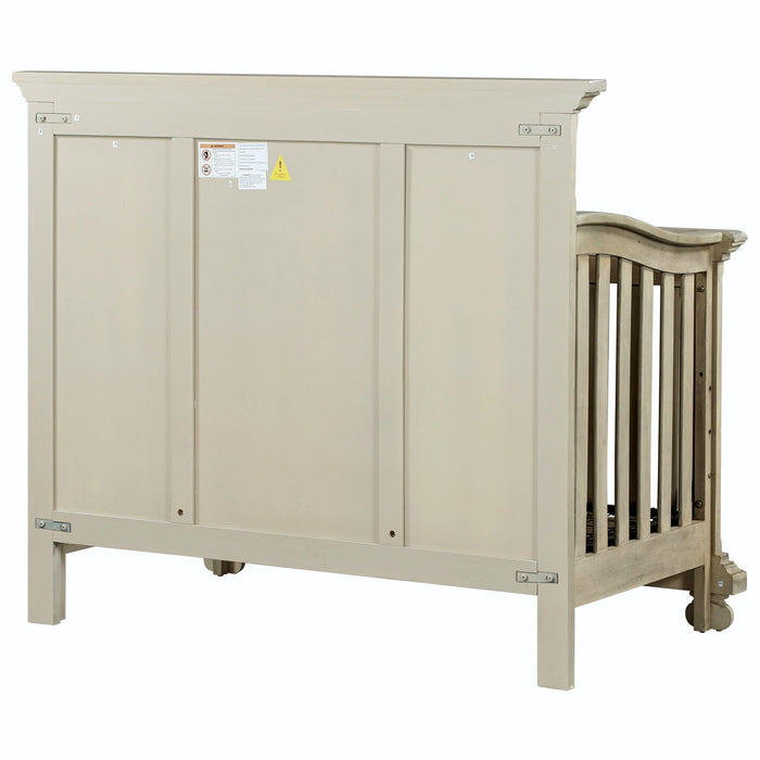 4 Pieces Nursery Sets Traditional Farmhouse Style 4-in-1 Convertible Crib + Nightstand + Dresser with Changing Topper, Stone Gray