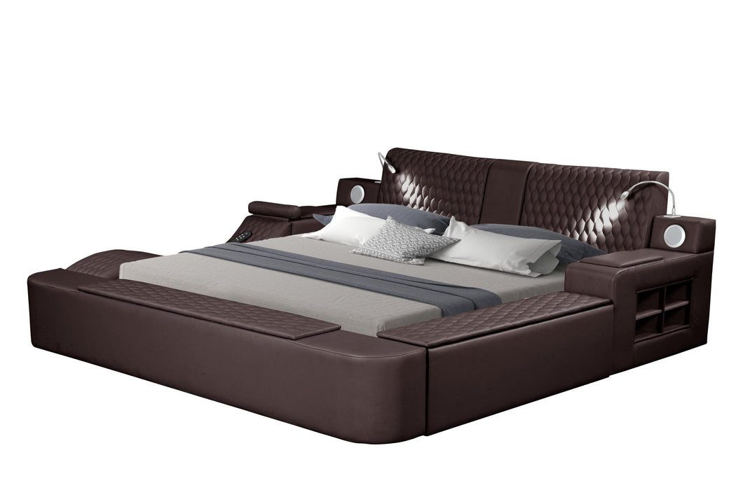 Zoya Smart Multifunctional King Size Bed Made with Wood in Brown