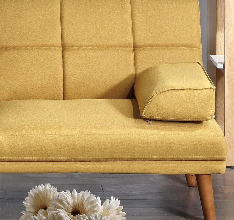 Mustard Polyfiber Adjustable Tufted Sofa Living Room Solid wood Legs Comfort Couch