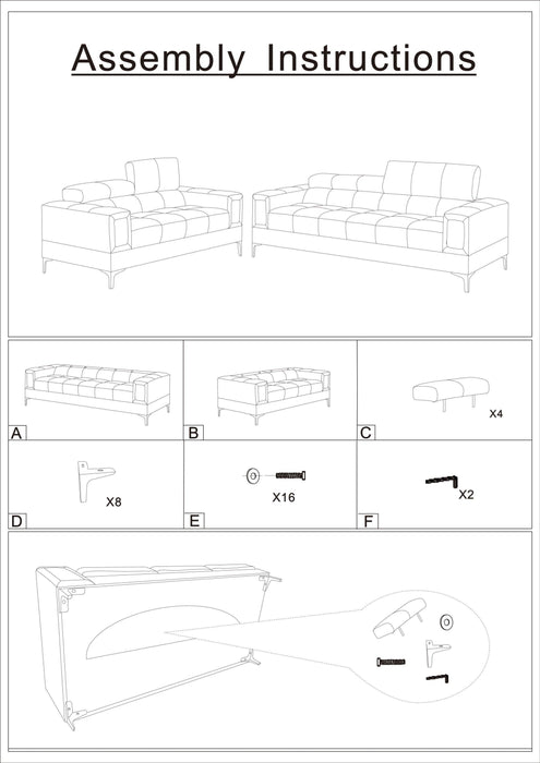 Black Faux Leather Living Room 2pc Sofa set Sofa And Loveseat Furniture Couch Unique Design Metal Legs Adjustable Headrest