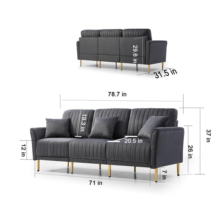 3 Pcs Sofa Loveseat Couch Set 3 Piece Living Room Set with 1 Piece Three Seat Sofa And 2 Piece Loveseat Sofas, seven throw pillows included, Grey Velvet