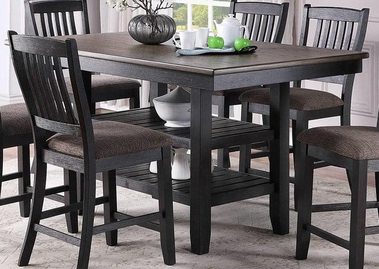 1pc Cunter Height Dining Table Dark Coffee Finish Kitchen Breakfast Dining Room Furniture Table w 2xStorage Shelve Rubber wood