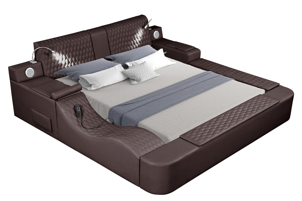 Zoya Smart Multifunctional King Size Bed Made with Wood in Brown