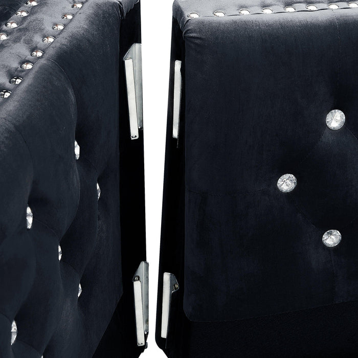 82.3" WidthModern Velvet Sofa Jeweled Buttons Tufted Square Arm Couch Black,2 Pillows Included