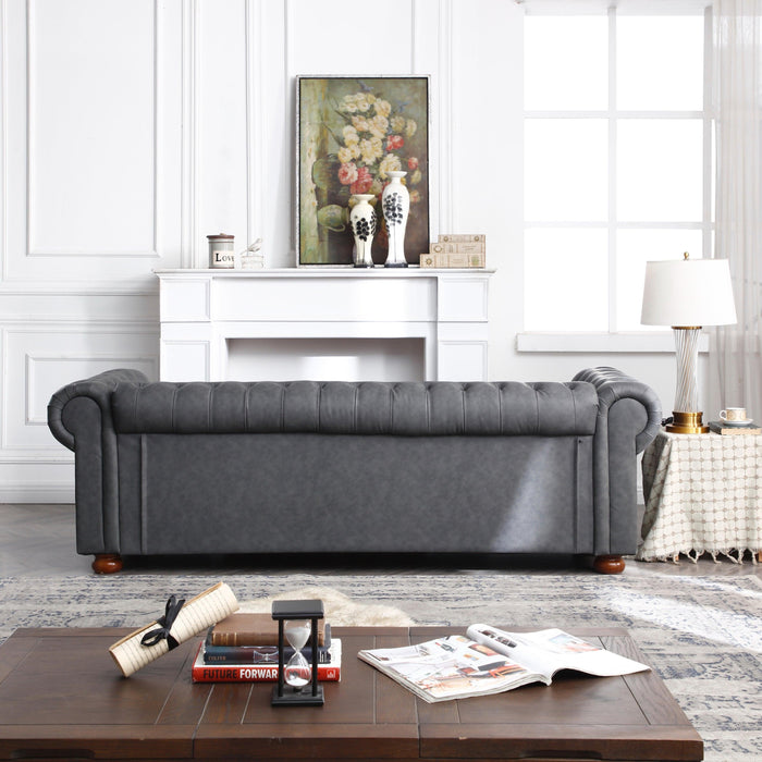 Classic Chesterfield Sofa Dark Grey Faux Leather