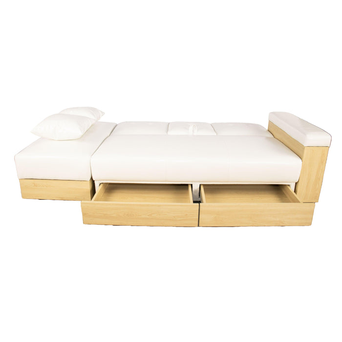 Multi-functional sofa, can sit, lie down, withStorage box and drawer, and theStorage box can be used as tea table and pedal(white)