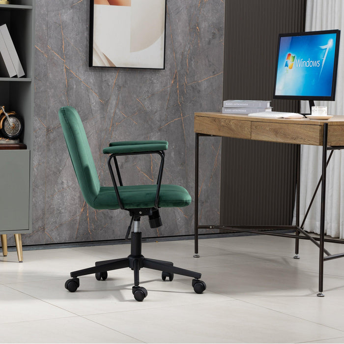 Mid-Back Desk Chair,Velvet Executive Swivel Office Chair with black Frame ,Swivel Arm Chair For Home Office(Green)