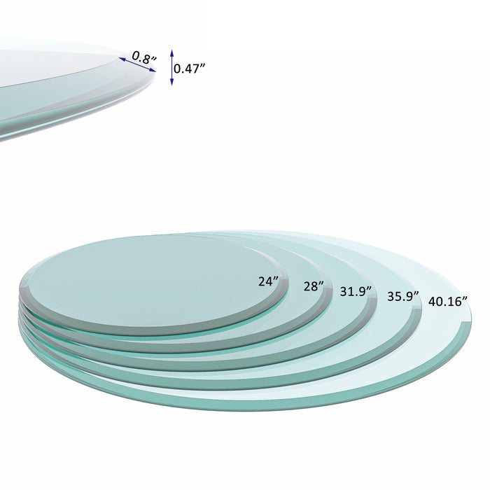 28" Inch Round Tempered Glass Table Top Clear Glass 1/2" Inch Thick Beveled Polished Edge