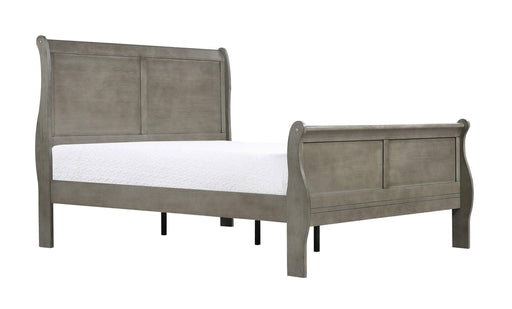 Louis Phillipe Gray Queen Size Panel Sleigh Bed Solid Wood Wooden Bedroom Furniture image