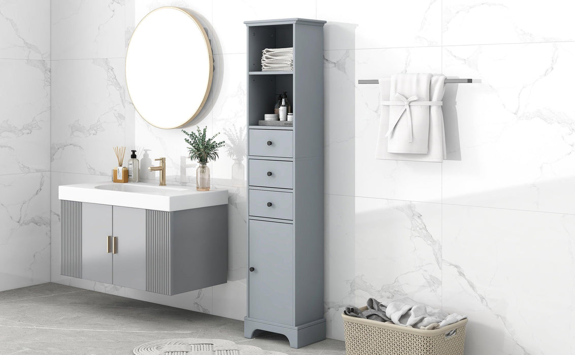 Grey Tall Bathroom Cabinet, FreestandingStorage Cabinet with 3 Drawers and Adjustable Shelf, MDF Board with Painted Finish