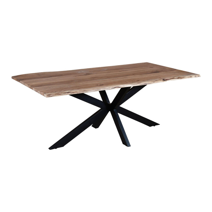 79 Inch Rectangular Live Edge Top ManWood Dining Table, Crossed Legs, Brown, Black image