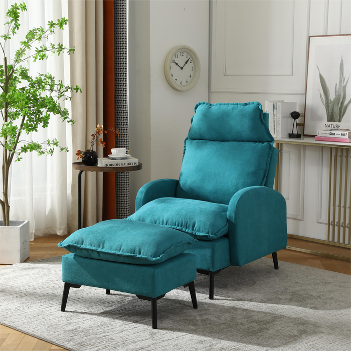 Overstuffed Accent Chair with Ottoman, Adjustable Backrest Lounge Chair Indoor Fabric Club Chair with Metal Legs for Living Room,  Light Green image