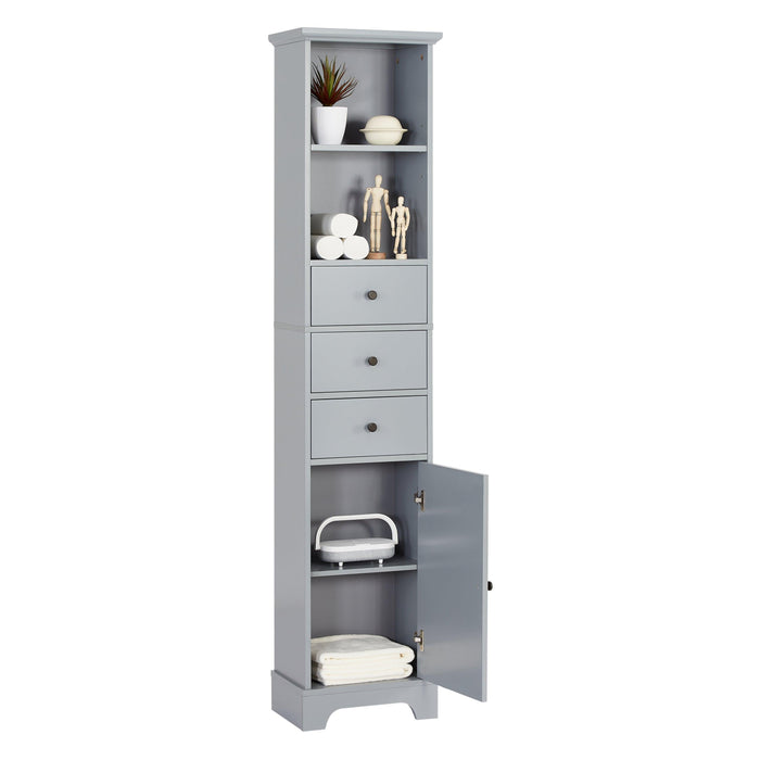 Grey Tall Bathroom Cabinet, FreestandingStorage Cabinet with 3 Drawers and Adjustable Shelf, MDF Board with Painted Finish