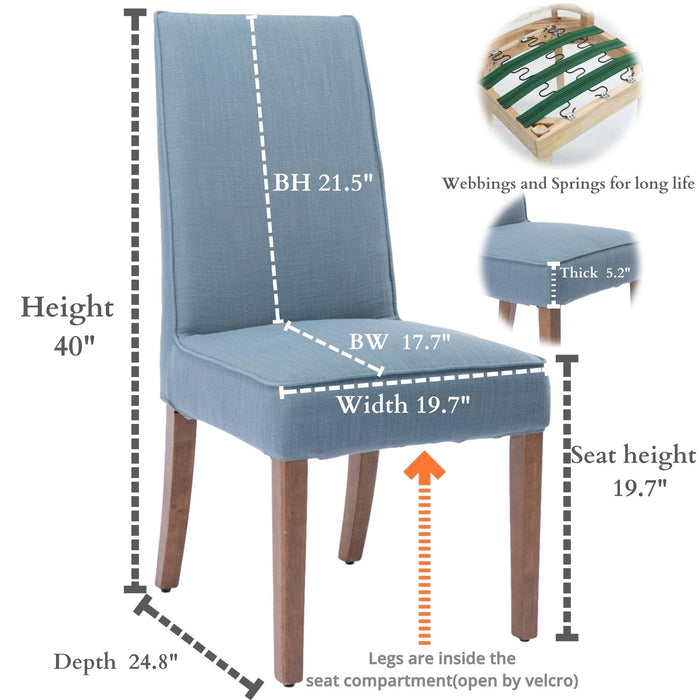 Cover Removable Interchangeable and Washable Blue Linen Upholstered Parsons Chair with Solid Wood Legs 2 PCS