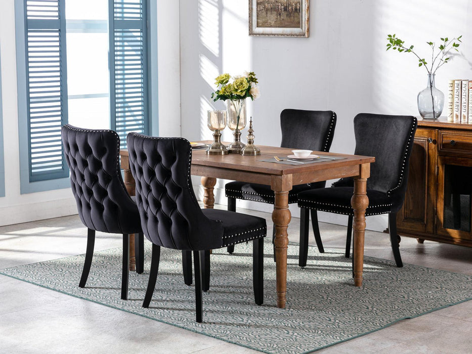 Upholstered Wing-Back Dining Chair with Backstitching Nailhead Trim and Solid Wood Legs,Set of 2, Black,8809BK, KD