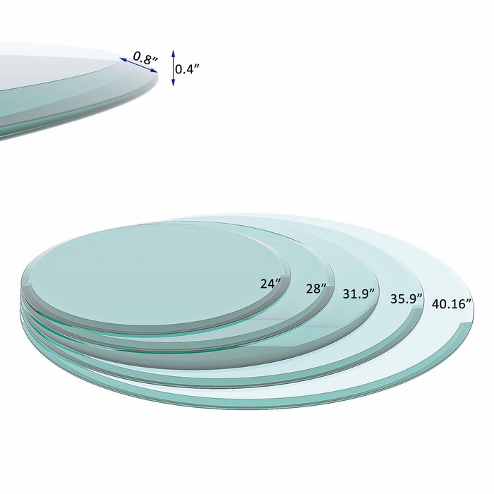 40" Inch Round Tempered Glass Table Top Clear Glass 2/5" Inch Thick Beveled Polished Edge