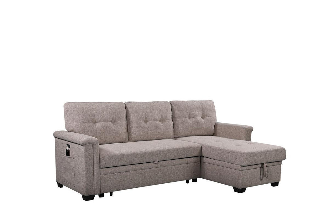 Nathan Light Gray Reversible Sleeper Sectional Sofa withStorage Chaise, USB Charging Ports and Pocket