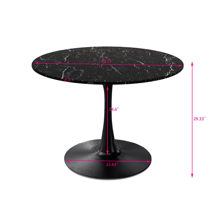 42.12"Modern Round Dining Table with Printed Black Marble Table Top,Metal Base  Dining Table, End Table Leisure Coffee Table