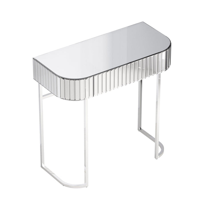 Mirrored Vanity Table, Mirrored Dressing Table, Stainless Steel Glossy Frame Desk for Bedroom Studio Office(Gray Striped Mirrored)