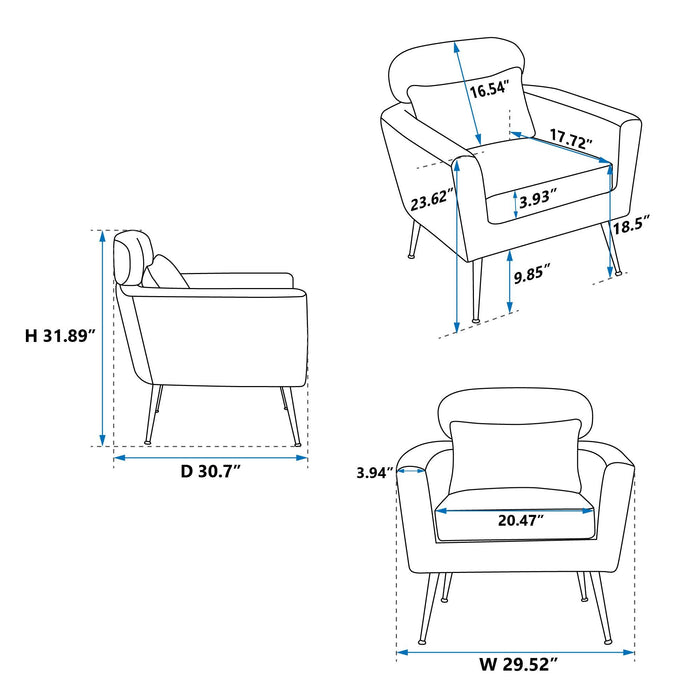 29.5"WModern Boucle Accent Chair Armchair Upholstered Reading Chair Single Sofa Leisure Club Chair with Gold Metal Leg and Throw Pillow for Living Room Bedroom Dorm Room Office, Caramel Boucle