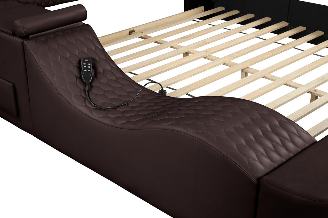 Zoya Smart Multifunctional King Size Bed Made with Wood in Brown