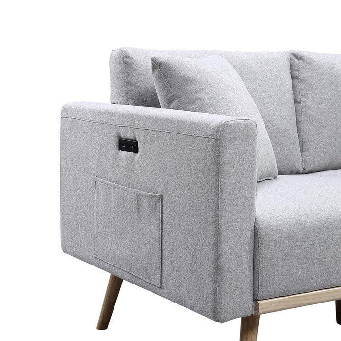 Easton Light Gray Linen Fabric Sofa Loveseat Chair Living Room Set with USB Charging Ports Pockets & Pillows