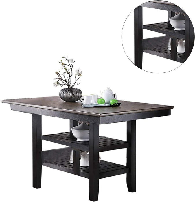 Contemporary Dining Room 7pc Set Grey Finish PU Counter Height Dining Table w Shelf and 6x High Chairs Fabric Upholstered seats Back Counter Height Chairs