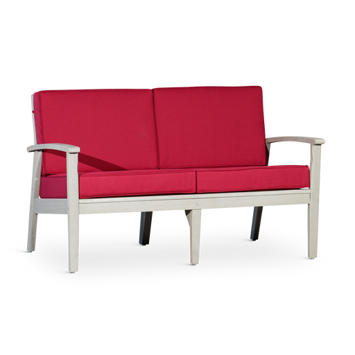 Eucalyptus Loveseat with Cushions, Driftwood Gray Finish, Burgundy Cushions image