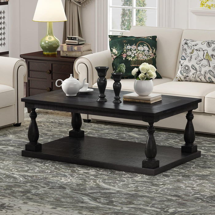 Rustic Floor Shelf Coffee Table withStorage,Solid Pine Wood (As same As WF287269AAB)
