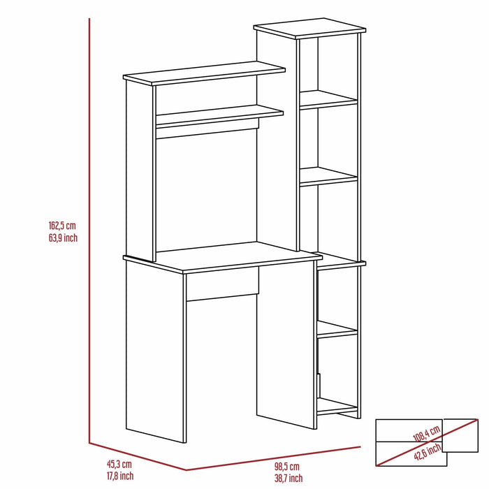 Marston 6-Shelf Writing Desk with Built-in Bookcase Smokey Oak