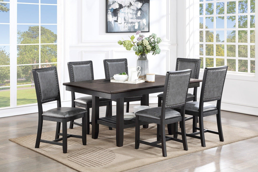 Contemporary Dining Room 7pc Set Grey Finish PU Dining Table w Shelf and 6x Side Chairs Fabric Upholstered seats Back Chairs image