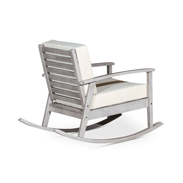 Eucalyptus Rocking Chair with Cushions, Silver Gray Finish, Sand Cushions