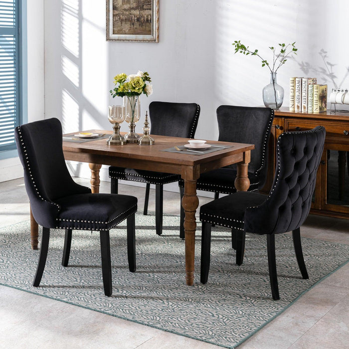 Upholstered Wing-Back Dining Chair with Backstitching Nailhead Trim and Solid Wood Legs,Set of 2, Black,8809BK, KD