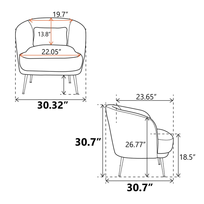 30.32"W Accent Chair Upholstered Curved Backrest Reading Chair Single Sofa Leisure Club Chair with Golden Adjustable Legs For Living Room Bedroom Dorm Room (Ivory Boucle)