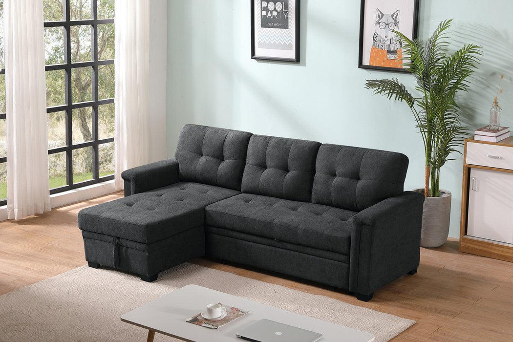 Kinsley Dark Gray Woven Fabric Sleeper Sectional Sofa Chaise with USB Charger and Tablet Pocket