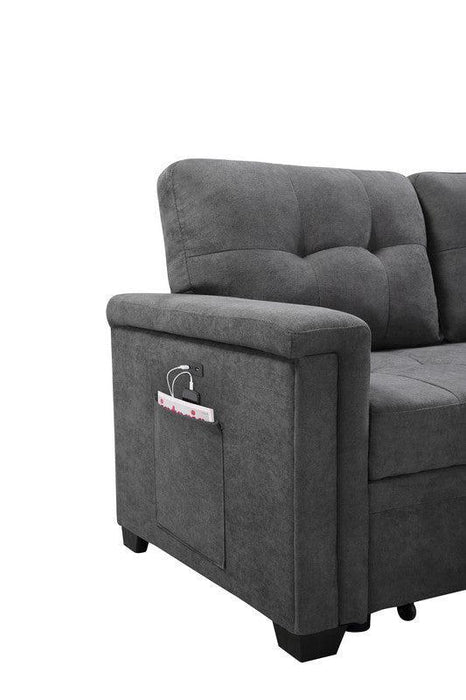 Ashlyn Gray Woven Fabric Sleeper Sectional Sofa Chaise with USB Charger and Tablet Pocket