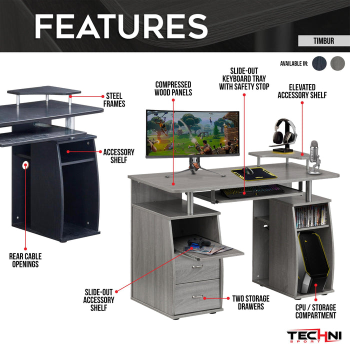 Techni Mobili Complete Computer Workstation Desk WithStorage, Grey