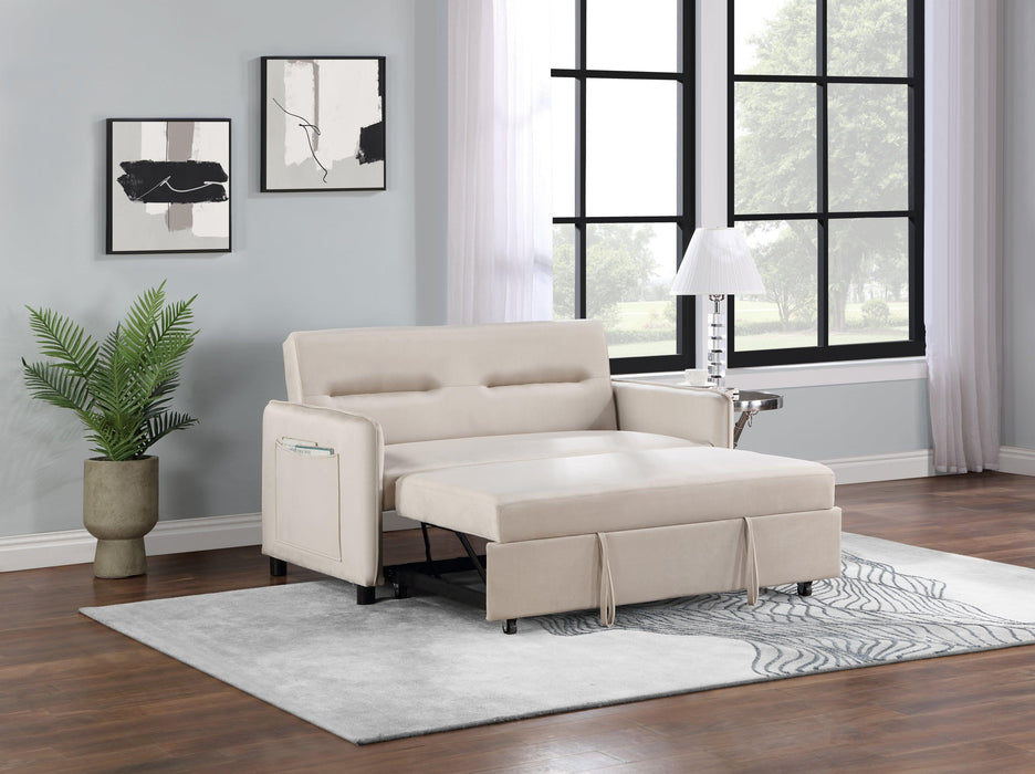 57'' Upholstered Sleeper Sofa 2 Seat Sofabed with 2 Grey Pillow, Beige