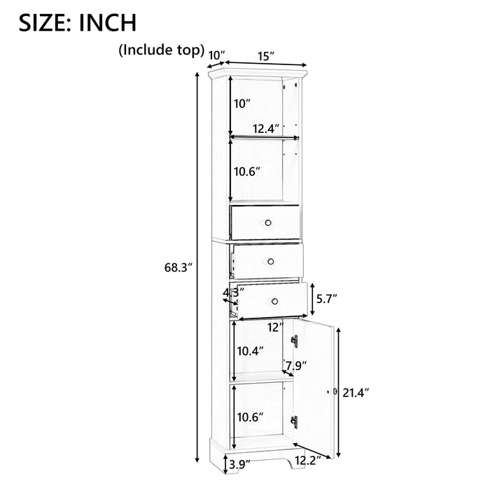 White Tall Bathroom Cabinet, FreestandingStorage Cabinet with 3 Drawers and Adjustable Shelf, MDF Board with Painted Finish