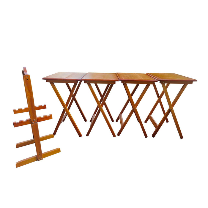 Folding Trays withStorage Rack,Snack Table - Set of 4,honey