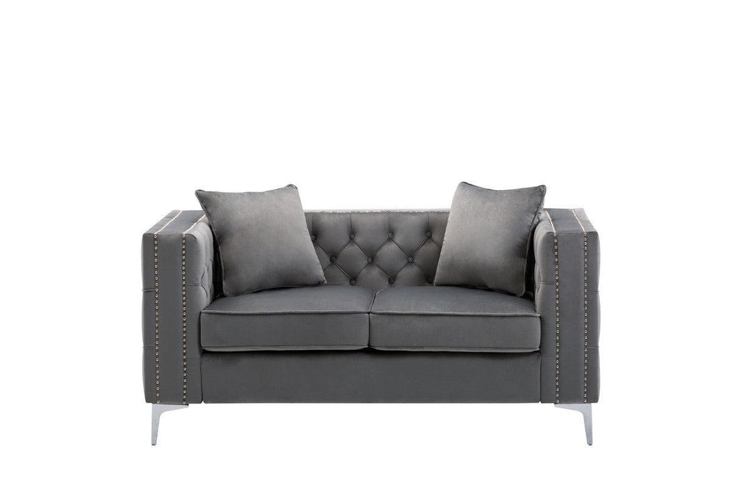 Lorreto Gray Velvet Fabric Sofa Loveseat Chair Living Room Set