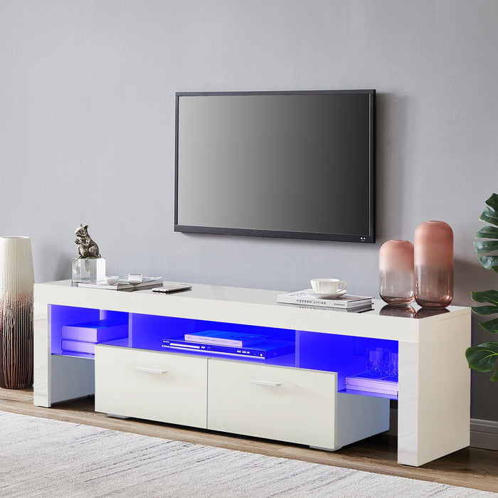 White morden TV Stand with LED Lights,high glossy front TV Cabinet,can be assembled in Lounge Room, Living Room or Bedroom,color:WHITE