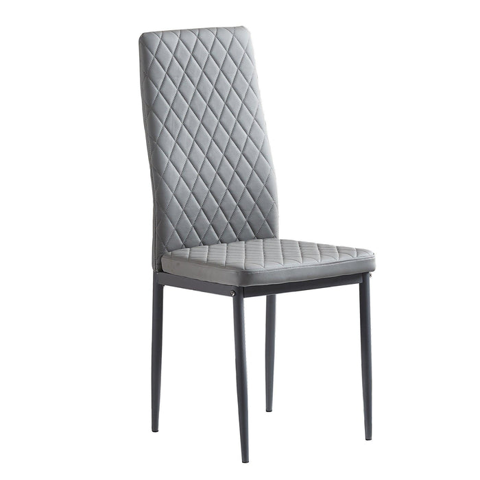 Light GrayModern minimalist dining chair fireproof leather sprayed metal pipe diamond grid pattern restaurant home conference chair set of 6