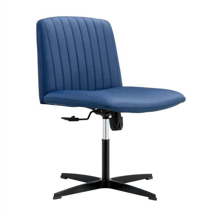 Office chair swivel chair Blue PU Material. Home Computer Chair Office Chair Adjustable 360 °Swivel Cushion Chair With Black Foot Swivel Chair Makeup Chair Study Desk Chair. No Wheels