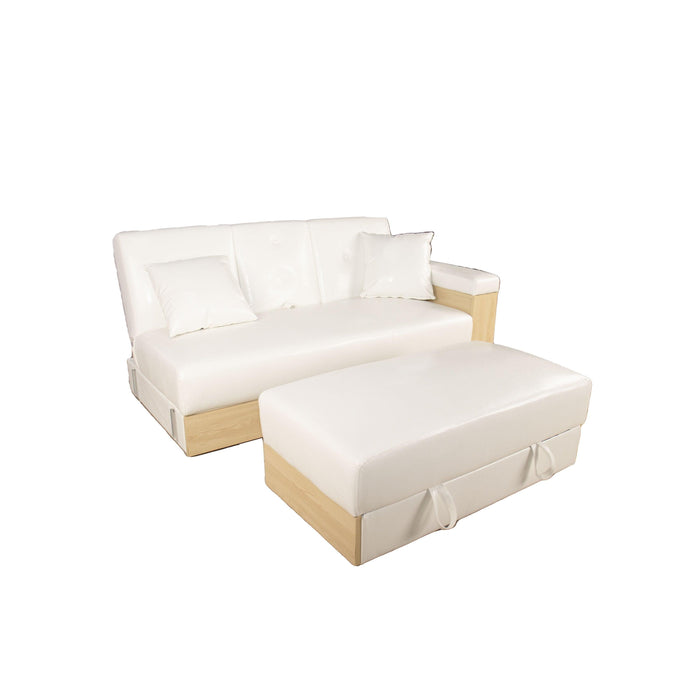 Multi-functional sofa, can sit, lie down, withStorage box and drawer, and theStorage box can be used as tea table and pedal(white)