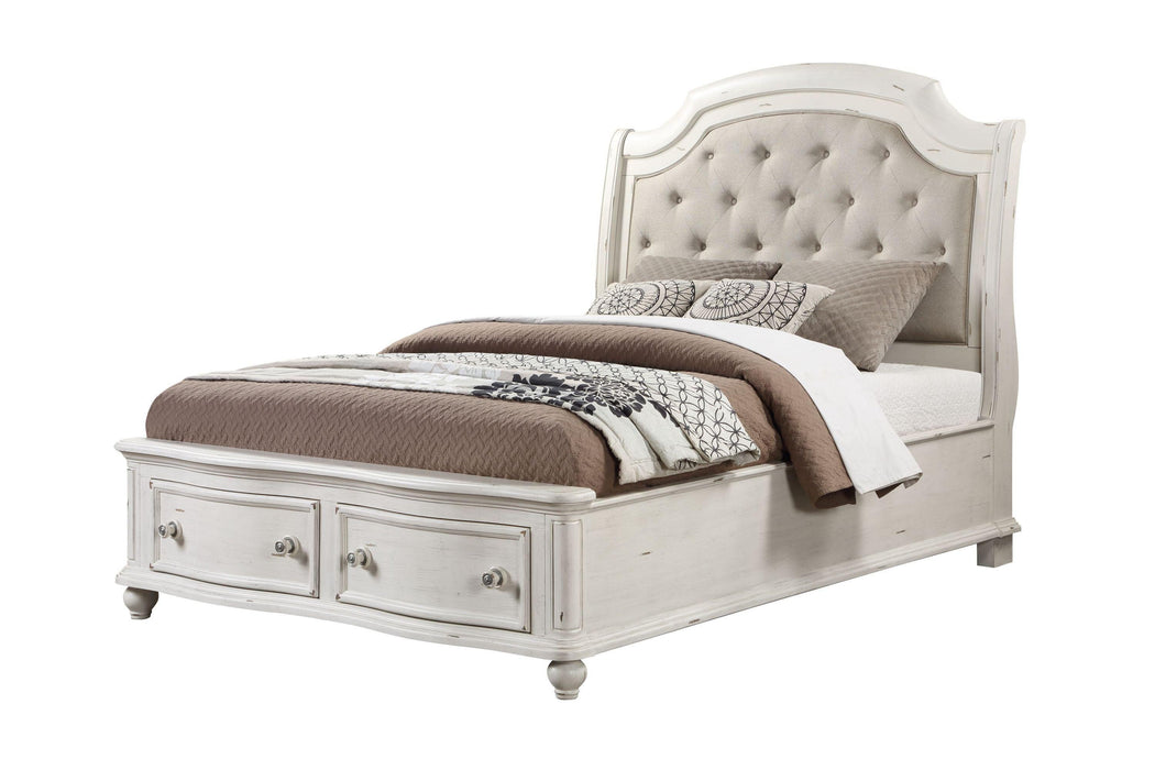 ACME Jaqueline QUEEN BED W/STORAGE Gray Linen & Antique White Finish BD01433Q image