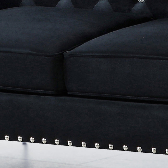 82.3" WidthModern Velvet Sofa Jeweled Buttons Tufted Square Arm Couch Black,2 Pillows Included